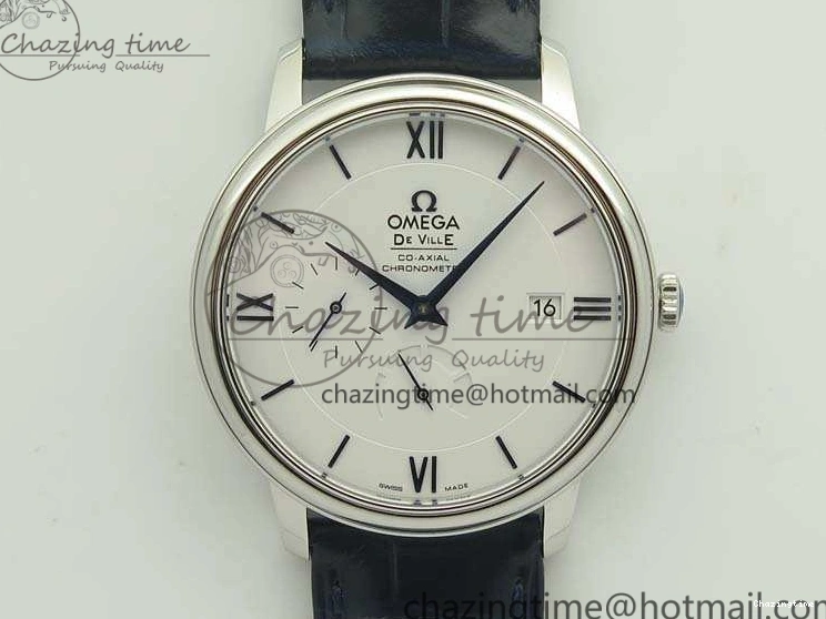 0514 Fashionable De Ville Prestige Real Power Reserve SS TW 1:1 Best Edition White Dial Blue Markers On Leather Strap A 8094